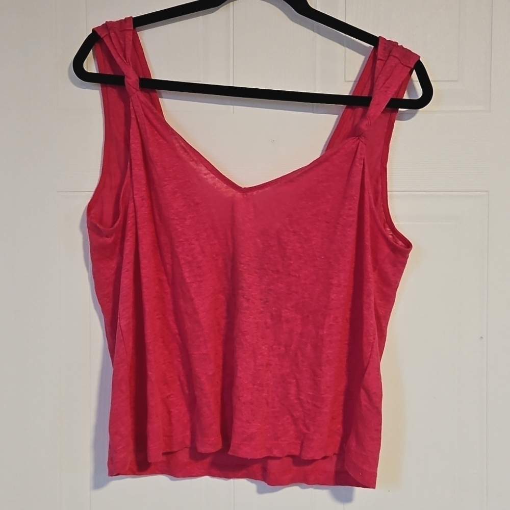 H&M 100% Linen Sleeveless Shirt Hot Pink New With Tags Womens Medium Oversize